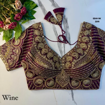 Magenta Pink Premium Phantom Silk Sweetheart Neck Bridal Blouse with Heavy Gold Zari